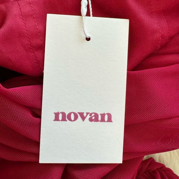 Novan Lima Dress Burgundy Ruched Cold Shoulder Small NWT - Picture 4 of 8